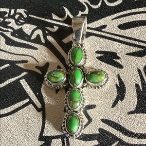 Beautiful Green Apple Turquoise Cross Pendent
Sterling Silver .925